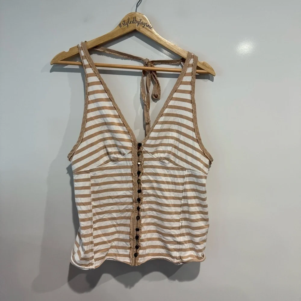Free People Mylo Striped Faux Button Halter Top